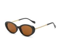 SKFGNX Gafas de sol ovaladas vintage para mujer, modernas, únicas, con cadena de metal y patillas, con protección UV400, para hombre, estilo ojo de gato, color verde oliva, color té negro, 1