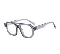 SKFGNX Gafas de sol retro con doble puente y diseño cuadrado poligonal para mujer, lentes transparentes estilo océano, UV400, para hombre, estilo punk, color verde oliva, gris transparente, 1