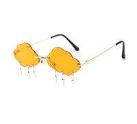 SKFGNX Gafas de sol únicas sin montura con forma de nube y colgante de rayo para mujer, lentes de sol transparentes con cristales oceánicos, gafas de sol de tendencia para mujer, color naranja