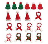 SKHAOVS 18 Piezas Mini Gorro De Papá Noel Set,Mini Sombrero de Navidad,Mini Bufanda de Navidad,Mini Gorro de Punto con Bufanda para Mesa,Navidad,Decoraciones de Regalos,Fiestas (18 Piezas)