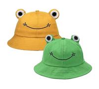 SKHAOVS 2 Pcs Sombrero de Pescador, Bucket Hat, Sombrero de Pesca Rana, Gorros Sombreros de Pescador, Sombrero de Cubo Verano Rana, Sombrero de Sol de Playa para Excursionismo Cámping Viaje (2 Pcs)