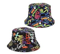 SKHAOVS 2 Pcs Sombrero de Pescador Reversible, Gorro para el Sol Tipo Bucket con Estampado de Letras (2 Pcs)