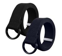 SKHAOVS 2 pcs Trenzado Lienzo Cinturón Mujeres Hombres Cinturón Lona Cinturón de Tela Ajustable con Doble Anilla en D,Cinturón sin Agujeros Adecuado para Ocio y Viajes (negro azul)