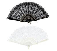 SKHAOVS 2 Pcs Vintage Abanico de Encaje Abanico Plegable, Abanicos de Mano Vintage, Mujer Abanico, Abanico de Mano Plegable, para Decoración de Boda Fiesta Banquete, para Accesorios de Baile