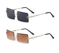 SKHAOVS 2 Piezas Gafas de Sol Sin Montura Rectangulares Vintage Gafas de Sol para Mujer y Hombre, Protección Gafas Cuadradas sin Marco de Moda Antideslumbrante (2 Colores)
