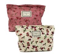 SKHAOVS 2 Piezas Neceser de Maquillaje Portátil, Bolsa de Cosméticos de Pana con Cremallera, Neceser de Viaje para Mujeres y niñas