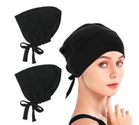 SKHAOVS 2 Piezas Negro Turbantes para Mujer,Hijab para Mujer,Hijab Transpirable,Hijab Ajustable,Hijab musulmán,Hijab de Color Sólido,Hijab,Gorro de Dormir,Hijab para Mujer (2 Piezas)