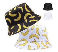 SKHAOVS 2 Piezas Sombrero del Pescador Reversible Bucket Hat Sombrero de Sol Sun Plegable Sombrero Playa para Mujer Hombre Sombrero de Sol de Playa para Excursionismo Cámping Viaje (Plátanos)
