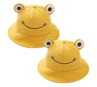 SKHAOVS 2 Piezas Sombrero Tipo Pescador Amarillo Rana,Sombrero para el Sol de ala Ancha,Gorra de Pesca,Sombreros Divertidos para Hombres y Mujeres Pesca Caza Vacaciones Acampada(Amarillo)