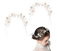 SKHAOVS 2 unids corona de flores para el cabello, diadema de boda con perlas para novia, accesorios para el cabello, diadema hoja perla pelo vid cristal casco para niñas