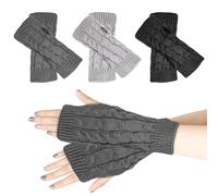 SKHAOVS 3 Pares Calentadores de Brazos de Punto, Invierno Guantes Tejidos Cálidos Guantes sin Dedos Guantes de Medio Dedo Calentadores de Brazo Mitones Cálido para Hombre y Mujer
