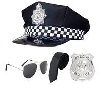 SKHAOVS 4 Accesorios para Disfraz de Policía: Gorro, Gafas, Placa - Adulto, Halloween, Cosplay, Carnaval