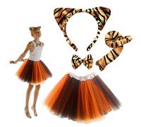 SKHAOVS 4 Disfraces de Tigre, Orejas y Tocado de Tigre, Set de Disfraces de Animal para Adultos y Niños, para Cosplay, Halloween, Fiesta, Cumpleaños, Navidad y Carnaval