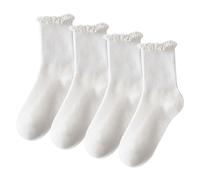 SKHAOVS 4 Pares Calcetines Blancos con Volantes, Lindos Calcetines Ballet Tobilleros para Mujer
