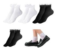 SKHAOVS 4 Pares Calcetines con Volantes, Calcetines Mujer, Calcetines de Ballet, Calcetines Tobilleros con Volantes, Calcetines de Vestir, Calcetines de Encaje para Mujer Niñas (4 Pares)