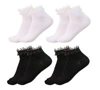 SKHAOVS 4 Pares Calcetines con Volantes de Encaje para Mujer - Tobilleros Lindos para Vestido y Falda - Accesorios de Ropa para Niñas