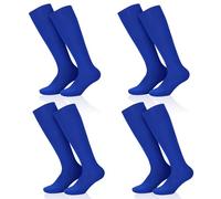 SKHAOVS 4 Pares Medias de Fútbol Azules para Niños, Calcetines Largas de Fútbol Baloncesto Hockey Rugby Tenis, Calcetines de Deporte Hasta Rodilla para Niños y Niñas de 5 a 12 Años