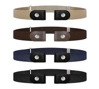 SKHAOVS 4 Piezas Cinturón Elástico Sin Hebilla, Invisible Cinturon Elástico sin Hebilla para Mujer Hombre Buckless Belt Ajustable Cintura para Vaqueros (4 Colores)
