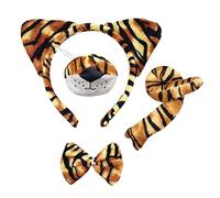 SKHAOVS 4 Piezas Disfraces de Tigre,Disfraz Animal,Conjunto de Orejas,Cola,Nariz y Pajarita de Tigre,para Adultos Niños Fiesta de Carnaval Cosplay Halloween Fiesta Cumpleaños Navidad (4 Piezas)