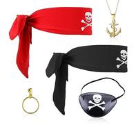 SKHAOVS 5 Accesorios para Disfraces de Piratas: Pañuelo, Parche de Ojo, Collar, Disfraz de Capitán para Halloween Carnaval Niños Mujer Hombre (5 Piezas)
