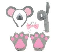 SKHAOVS 5 Piezas Set de Accesorios para Disfraz de Ratón Nariz de Ratón Cola Guantes Pajarita Rosa Diadema con Orejas,para Niño Adulto Fiesta de Cumpleaños Halloween Fiesta De Cosplay (5 PCS)