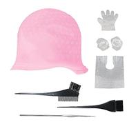 SKHAOVS 7 Piezas Gorro de Silicona Kit con Cepillo de Tinte y Ganchos Gorro Highlight Caps Peluquería de Silicona Highlight Gorro para la Peluquería, El Teñido Casero y Salón