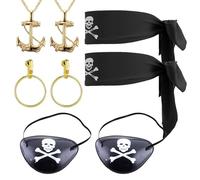 SKHAOVS 8 Piezas Accesorios para Disfraces de Piratas Pañuelo Pirata, Bandana Pirata, Parches de Ojos de Pirata, Pirata Pendientes, para Fiesta Disfraces Halloween Cosplay Carnaval Fiesta