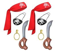 SKHAOVS 8 Piezas Accesorios para Disfraces de Piratas, Traje De Pirata,Aretes de Aro,Parches de Ojo Pirata,Bufanda de Cabeza Pirata, Cuchillo Inflable, Accesorios de Fiesta Pirata Halloween