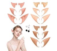 SKHAOVS 9 Pares Orejas de Elfo de Látex con 2 Pares de Pendientes, Orejas de Elfo de Punta Blanda Orejas de Hadas, Accesorios de Cosplay de Elfos para Halloween, Carnaval, Mascarada (Dark,Light,Pink)