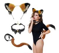 SKHAOVS Juego de 3 orejas y cola de zorro, accesorios de disfraz de zorro sintético para cosplay, espectáculo de escenario