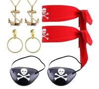 SKHAOVS Juego de 8 accesorios para disfraz de pirata, parches de ojo de pirata, bandanas, aretes de aro dorados, collar para fiesta del Caribe, Halloween, carnaval, baile de máscaras, vestido de