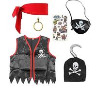 SKHAOVS Set de 6pcs Disfraces Piratas con Accesorios,Party Disfraz de pirata para niños Disfraz de pirata para niños y niñas,Disfraz Halloween Niño y Niñas para Cosplay Carnaval Fiesta (6pcs)
