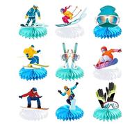 Ski Birthday Party Decorations - 15.8-18cm 9-Piece Sport Skier Decor | Skiing Birthday Honeycomb Centerpieces, 3D DIY Ski Themed Party Decoration Kit For Table Desk Tabletop