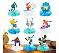 Ski Birthday Party Decorations - 9pcs Skier Honeycomb Centerpieces | Winter Skiing Party Table Decor Kit For Birthday Table Desk Shelf Counter Display DIY Celebration