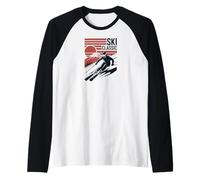 Ski Mountain Snow Skiing Retro Winter Vacation Camiseta Manga Raglan