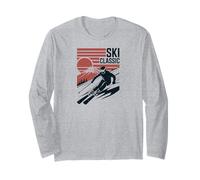 Ski Mountain Snow Skiing Retro Winter Vacation Manga Larga