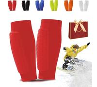 Ski Shin Guards Gel, Ski Guard Socks, Shin Defender, Skis Guards Shins Protector, Breathable Elastic Honeycomb Pad Guard for Skiing,Leg Protection,Safety Gear for Adult Teenager Sport Gift (Red,L)