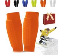 Ski Shin Guards Gel, Ski Guard Socks, Shin Defender, Skis Guards Shins Protector, Breathable Elastic Honeycomb Pad Guard for Skiing,Leg Protection,Safety Gear for Adult Teenager Sport Gift (Orange,S)