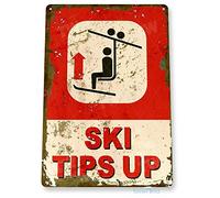 Ski Tips Up Ic Snow Ski Slope Ski Slopedecor - Cartel de metal vintage de 8 x 12 pulgadas