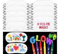 Skicuff 12 máscaras de ojos para fiestas de pijamas con 6 marcadores que brillan en la oscuridad, recuerdos de fiesta de pijamas, color blanco, sombra suave, cubierta de ojos para fiesta de pijamas,