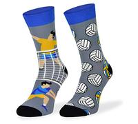 SKIETY Calcetines Funky de Colores Desparejados - Calcetines Divertidos Extravagantes - Calcetines Locos y Tontos - 70% Algodón - Calcetines Raros y Divertidos para Hombres - Voleibol - 43-46