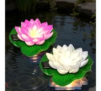 SKIKHN 2 luces flotantes de loto, nenúfares, flor de loto, farolillo LED solar de loto, resistente al agua IP65, flores flotantes para jardín, patio, piscina, fuentes y acuarios (lila, blanco)