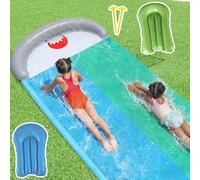 SKIKHN 550 x 145 cm Tobogán Acuático, Tobogán de Agua, Slip and Slide Tobogán Acuático con Rociadores Avanzados, Double Water Slip and Slide, para Adultos y Niños, Diversión en el Jardín, Tiburón