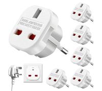 SKIKHN Adaptador Enchufe UK a Europeo, 6 Piezas UK to EU Plug Adapter, Adaptador UK a España, Adaptador Tipo G, Adaptador Enchufe Ingles a Español, Adaptador de Viaje UK a UE/DE/FR/IT/ES (Blanco)