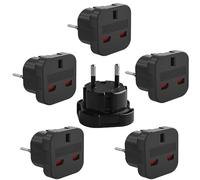 SKIKHN Adaptadores de Viaje de Reino Unido a EU, 6 Pieza Adaptador de Enchufe de USA a Enchufe Europeo, Adaptador de Enchufe Británico a Español, de 3 Pines UK a 2 Pines Europeos, para Europa, España