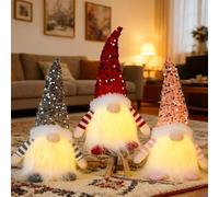 SKIKHN Decoraciones de Gnomos Navideños, 3 Piezas Gnomos de Peluche Sueco, Muñecos de Navidad Decoracion con Luces, para Familia, Navidad, Amigos, Adornos de Mesa para Hogar