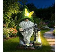 SKIKHN Gnomo de Jardín con Luz Solar, 20CM Enanos de Jardín para Exteriores, Impermeable Figuras Decorativas de Jardín Enano, para Césped, Patio, Camino, Decoración para Patio al Aire Libre, Patio