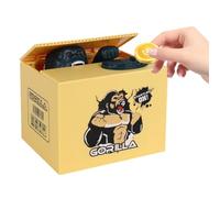 SKIKHN Hucha Electronica Niños, Banco de Dinero Automatizado, Banco de Monedas con Sonido, Linda Caja de Dinero Electrónica, Hucha Automatica Roba la Moneda de Dinero para Niños y Adultos (Gorila)