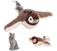 SKIKHN Juguete Pajaro Volador para Gato, Juguete para Gatos con Aleteo, Gorrión de Pájaro Recargable, Juguetes Interactivos para Gatos Chirping Bird, para Interiores y Exteriores (Marrón)