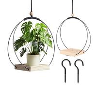 SKIKHN Macetas Colgantes, 2 Piezas Macetas para Colgar, Macetero Colgante con Base de Madera, Aro de Metal y Aro, Macetero Pared, Plantas Colgantes Interior para Plantas, Techos, Jardín, Balcón